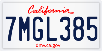 CA license plate 7MGL385