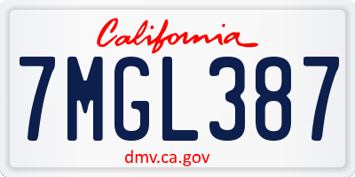 CA license plate 7MGL387