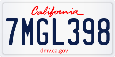 CA license plate 7MGL398