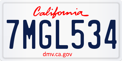 CA license plate 7MGL534