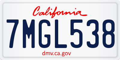 CA license plate 7MGL538