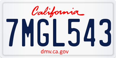 CA license plate 7MGL543