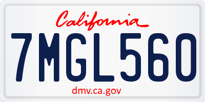 CA license plate 7MGL560