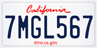CA license plate 7MGL567