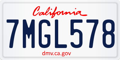 CA license plate 7MGL578