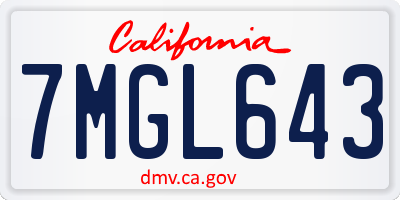 CA license plate 7MGL643