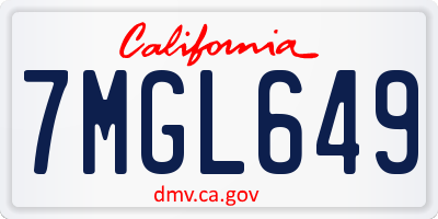 CA license plate 7MGL649