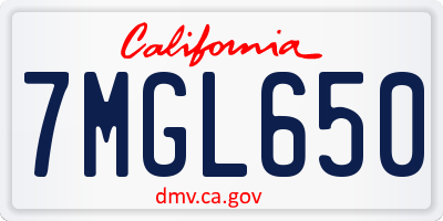 CA license plate 7MGL650
