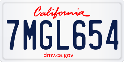CA license plate 7MGL654