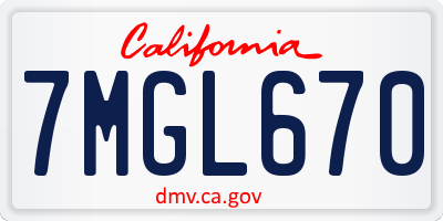 CA license plate 7MGL670