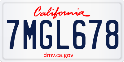 CA license plate 7MGL678