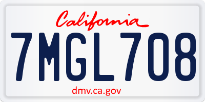 CA license plate 7MGL708