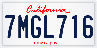 CA license plate 7MGL716