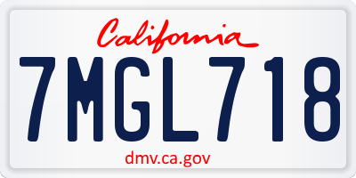 CA license plate 7MGL718