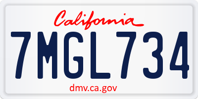 CA license plate 7MGL734