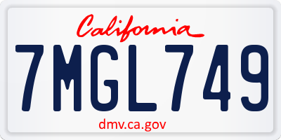 CA license plate 7MGL749