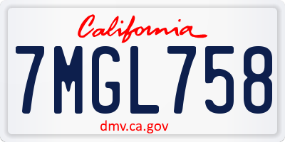 CA license plate 7MGL758