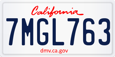 CA license plate 7MGL763