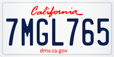 CA license plate 7MGL765