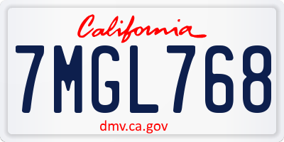 CA license plate 7MGL768