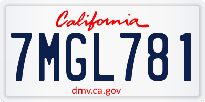 CA license plate 7MGL781