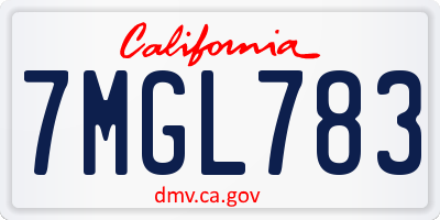 CA license plate 7MGL783