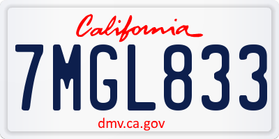 CA license plate 7MGL833