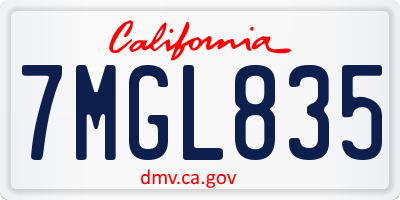 CA license plate 7MGL835