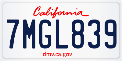 CA license plate 7MGL839