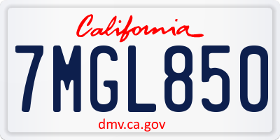 CA license plate 7MGL850