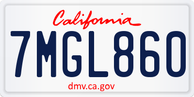 CA license plate 7MGL860