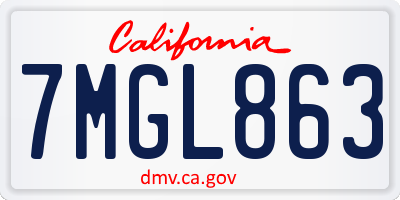 CA license plate 7MGL863