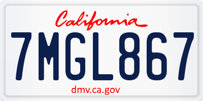 CA license plate 7MGL867