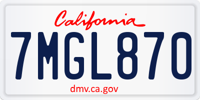 CA license plate 7MGL870