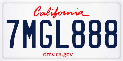 CA license plate 7MGL888