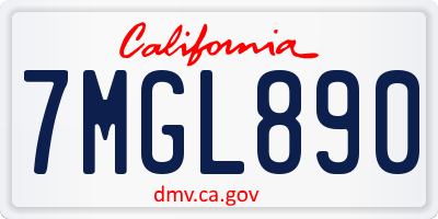 CA license plate 7MGL890