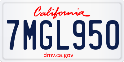 CA license plate 7MGL950