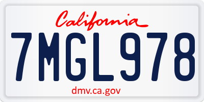 CA license plate 7MGL978
