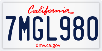 CA license plate 7MGL980