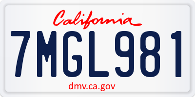CA license plate 7MGL981