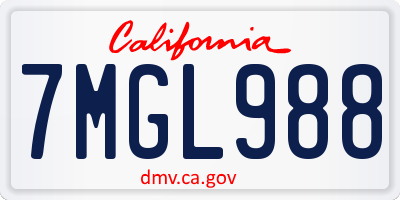 CA license plate 7MGL988