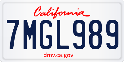 CA license plate 7MGL989