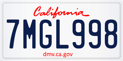 CA license plate 7MGL998