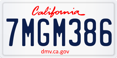 CA license plate 7MGM386