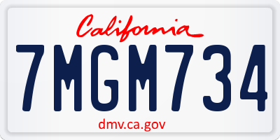 CA license plate 7MGM734