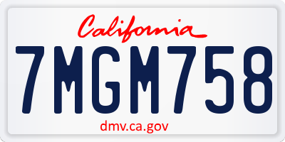 CA license plate 7MGM758