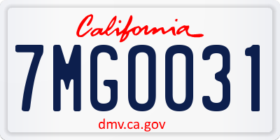 CA license plate 7MGO031