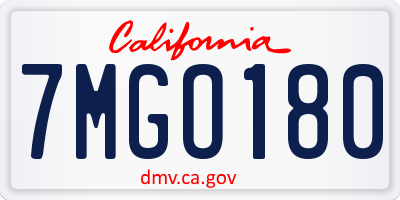 CA license plate 7MGO180