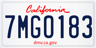 CA license plate 7MGO183