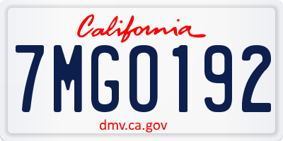 CA license plate 7MGO192